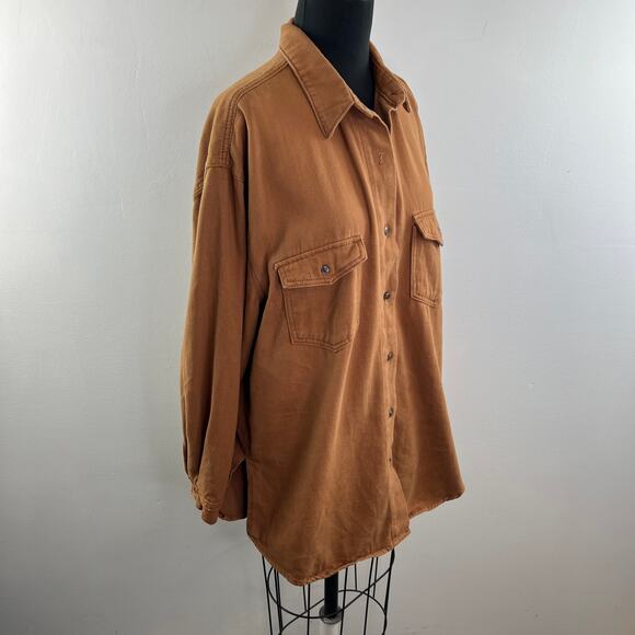 Princess Polly Brown Button-Down Shirt Top Cotton Pockets Long Sleeves Size 6 - Picture 6 of 11